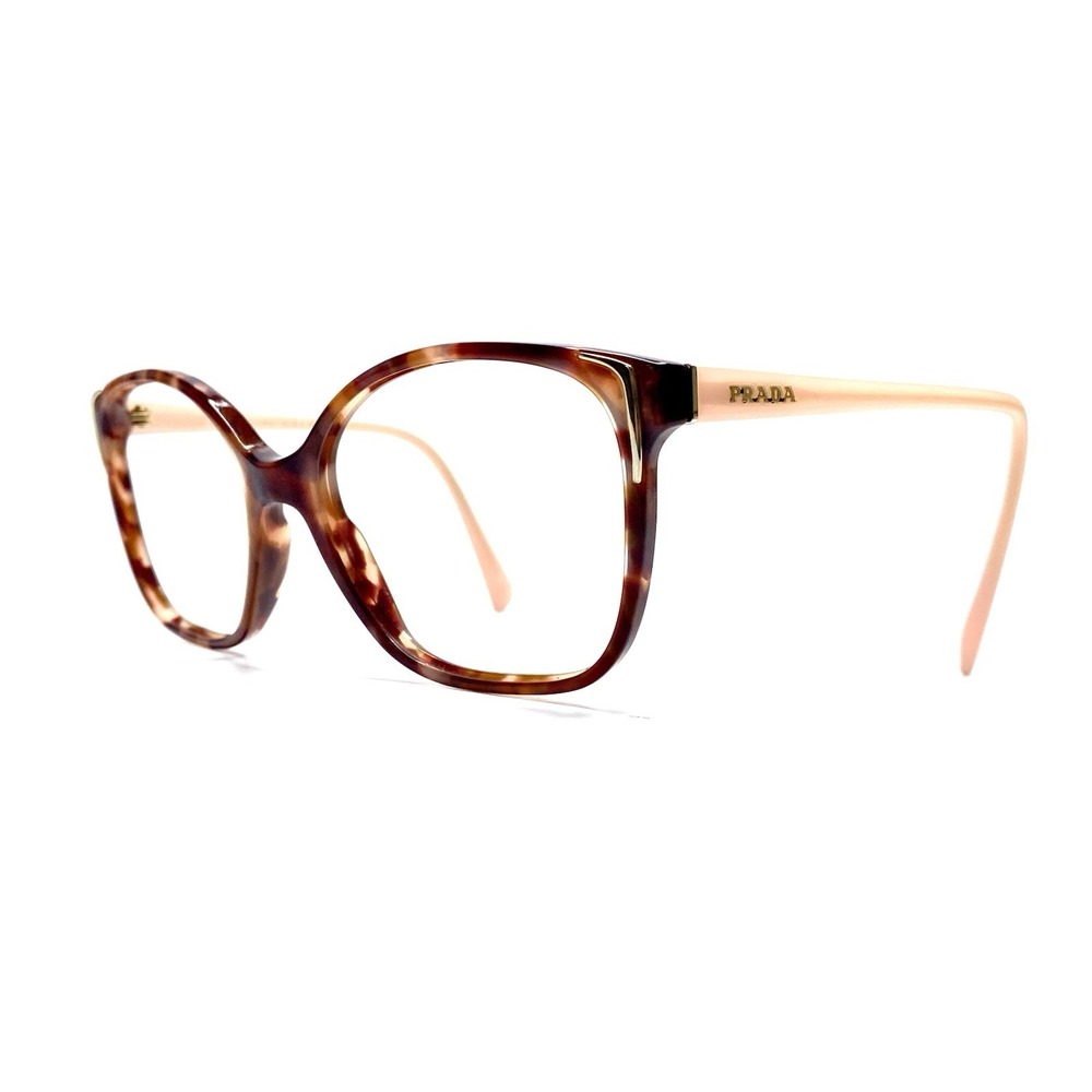 Prada Brown Pink Tortoise Gold Cat Eye Square Glasses Italy SPR 01O 55 17 140 - Picture 2 of 8